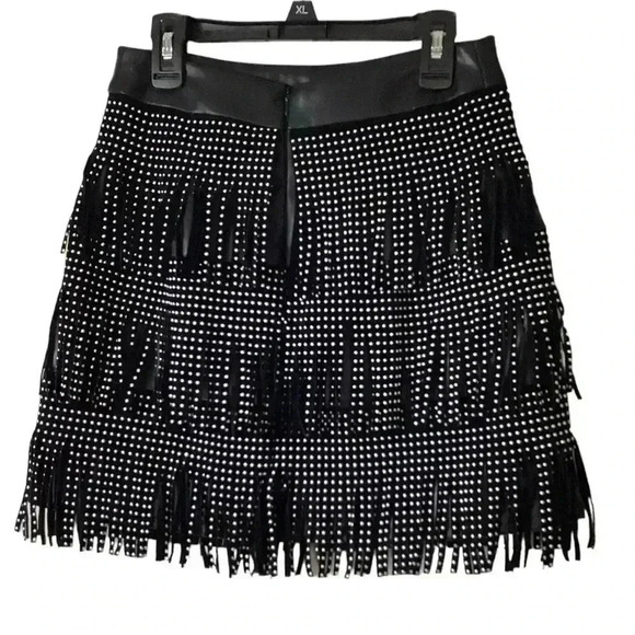 NWT Sincerely Jules Black Faux Leather Mini Skirt Studded Fringe Detail Small - Picture 4 of 10